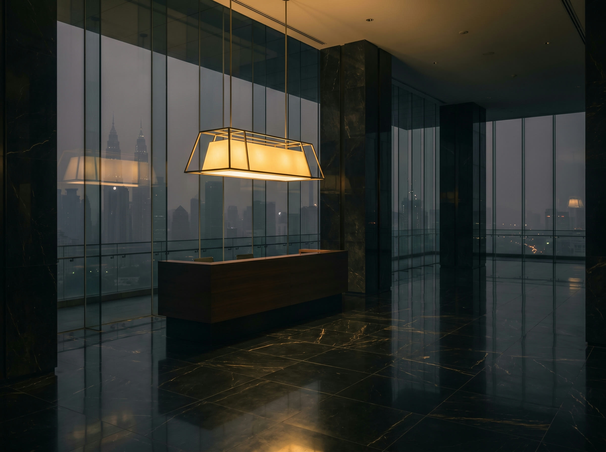 Kuala Lumpur office tower lobby at night